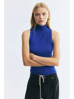 H&M - Women Blue Turtleneck vest top