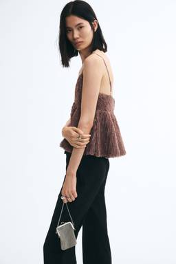 H&M - Women Brown Ruffled Strappy Top