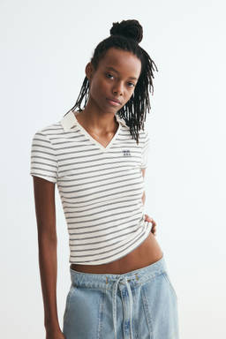 H&M - Women White Printed Polo Shirt