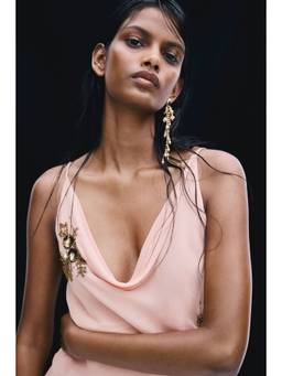 H&M - Women Peach Embellished Cowl-Neck Top