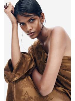 H&M - Women Brown One-Shoulder Satin Dress