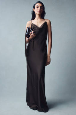 H&M - Women Brown Cowl-Neck Satin Dress