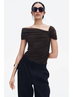 H&M - Women Charcoal Draped One-Shoulder Bodysuit