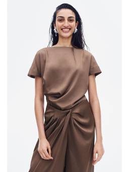 H&M - Women Brown Draped-Detail Satin Trousers