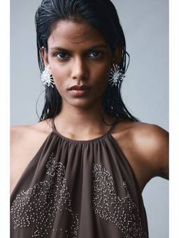 H&M - Women Brown Beaded Chiffon Top