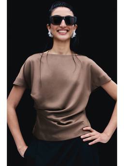 H&M - Women Brown Draped Satin Top