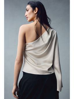 H&M - Women Cream One-Shoulder Satin Top