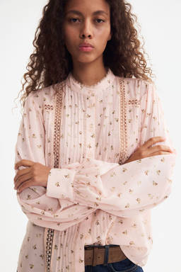 H&M - Women Peach Lace-Inset Blouse