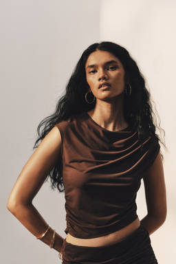 H&M - Women Brown Draped asymmetric top