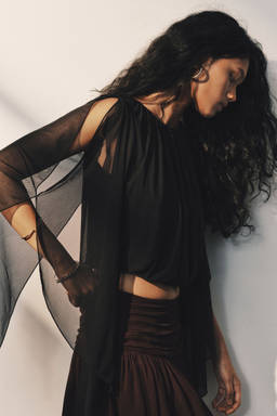 H&M - Women Black Mesh cape top