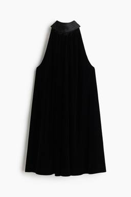 H&M - Women Black Bow-Collar A-Line Dress