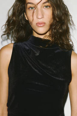 H&M - Women Black Draped Velour Top