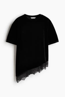 H&M - Women Black Lace-Trimmed Velour Top