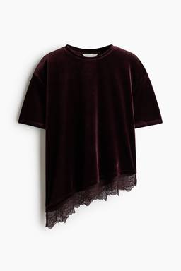 H&M - Women Red Lace-Trimmed Velour Top