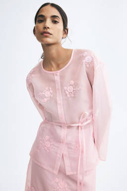 H&M - Women Pink Embroidered organza blouse