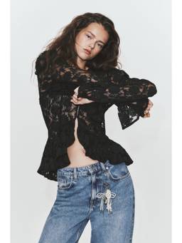 H&M - Women Black Frill-Trimmed Lace Blouse