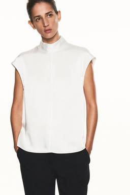 H&M - Women White Stand-collar satin blouse