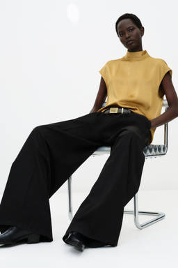 H&M - Women Yellow Stand-collar satin blouse