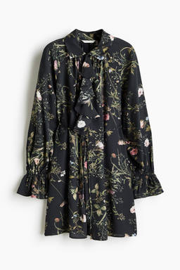 H&M - Women Black Flounced Tie-Belt Dress