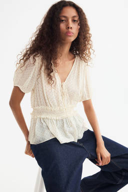 H&M - Women White Puff-Sleeved Peplum Blouse