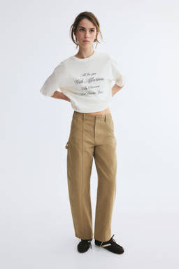 H&M - Women Beige Barrel Cargo Trousers