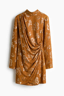 H&M - Women Yellow Draped Jacquard-Weave Dress