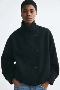 H&M - Women Black Oversized Funnel-Collar Jacket