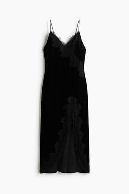 H&M - Women Black Lace-Trimmed Velvet Dress