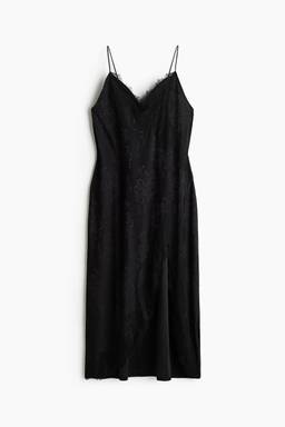 H&M - Women Black Lace-Trimmed Velvet Dress