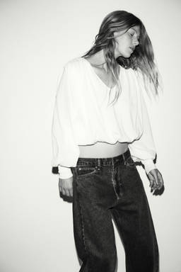 H&M - Women White Balloon-sleeved bubble-hem top