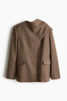 H&M - Women Brown Herringbone-Weave Scarf-Collar Blazer