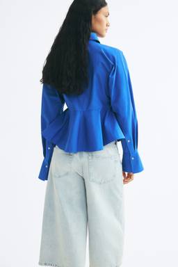 H&M - Women Blue Cotton Poplin Peplum Shirt