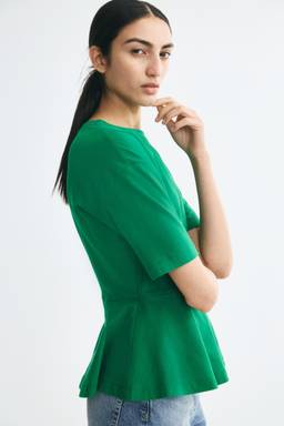 H&M - Women Green Cotton Peplum Top