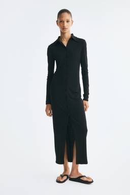 H&M - Women Black Fitted Long-Sleeved Jersey Dress