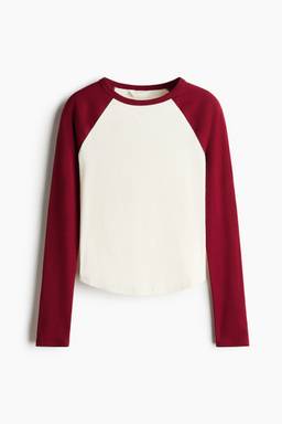 H&M - Women Red Raglan-Sleeved Cotton T-Shirt