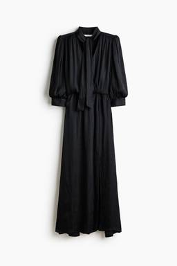 H&M - Women Black Bow-collar puff-sleeved dress