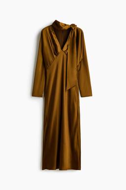 H&M - Women Mustard Scarf-detail satin dress