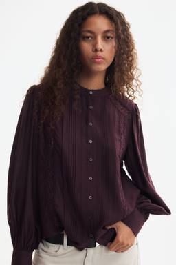 H&M - Women Purple Lace-Inset Puff-Sleeved Blouse