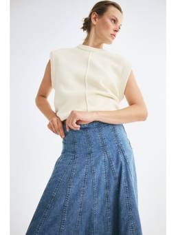 H&M - Women Blue Pleated Denim Skirt