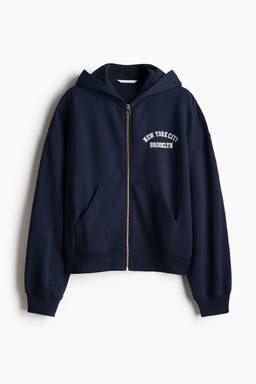 H&M - Women Navy Blue Relaxed-Fit Zip-Through Hooded Jacket