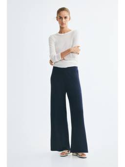 H&M - Women Navy Blue Loose-Fit Pull-On Trousers