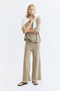 H&M - Women Beige Loose-Fit Pull-On Trousers