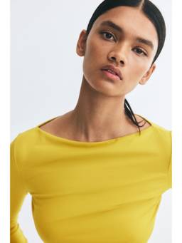 H&M - Women Yellow Boat-Neck Jersey Top