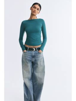 H&M - Women Turquoise Boat-Neck Jersey Top