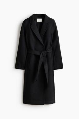 H&M - Women Black Felted Tie-Belt Coat
