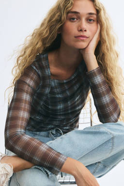 H&M - Women Brown Asymmetric Mesh Top