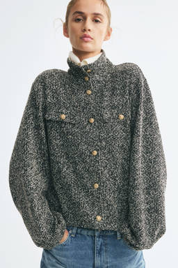 H&M - Women Black Oversized Boucle-Knit Jacket