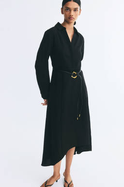H&M - Women Black Belt-Detail Flared Dress