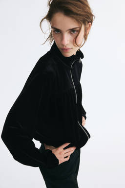 H&M - Women Black Velour Zip-Through Jacket