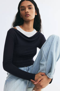 H&M - Women Navy Blue Layered Jersey Top